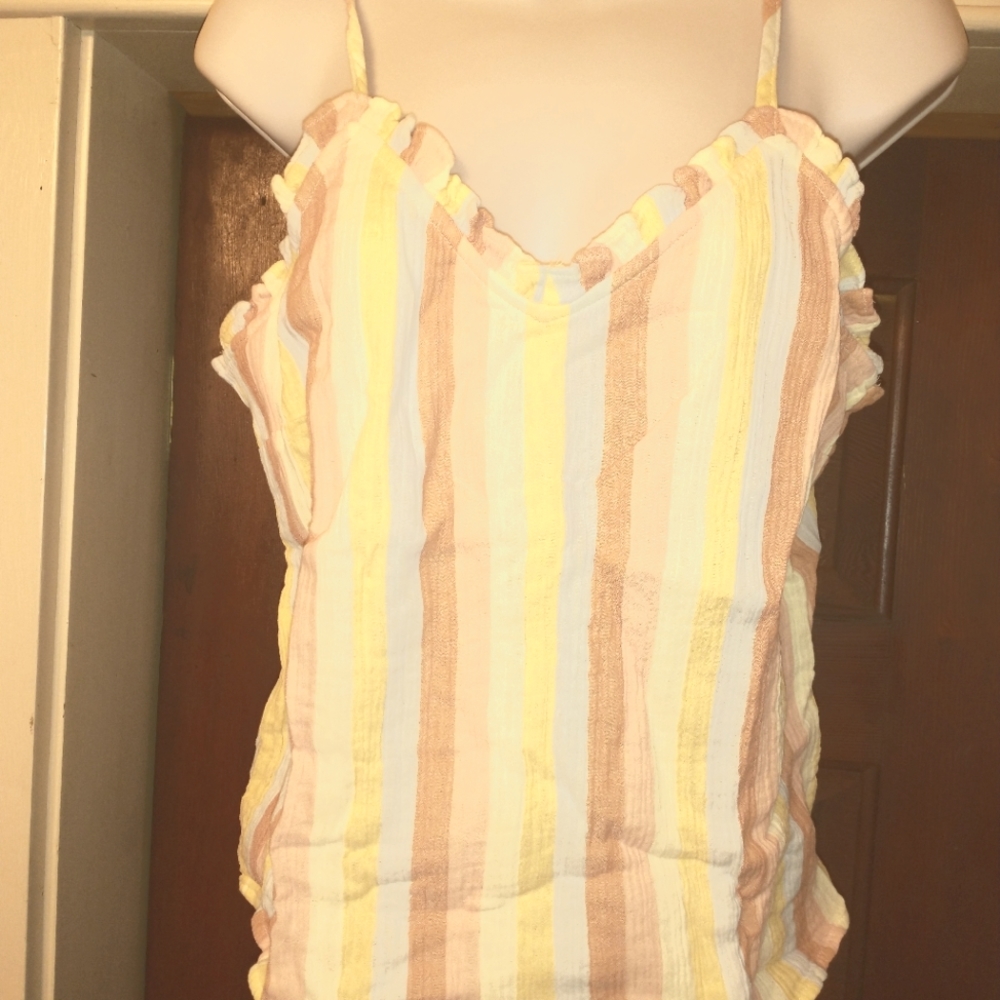 New XL Ruffle Neck Camisole in Genna Stripes